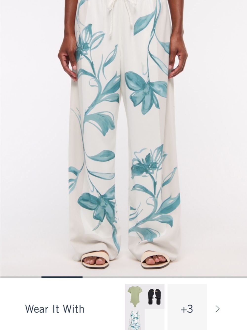 Abercrombie & Fitch Teal & cream leaf Floral border print Wide Leg Pants